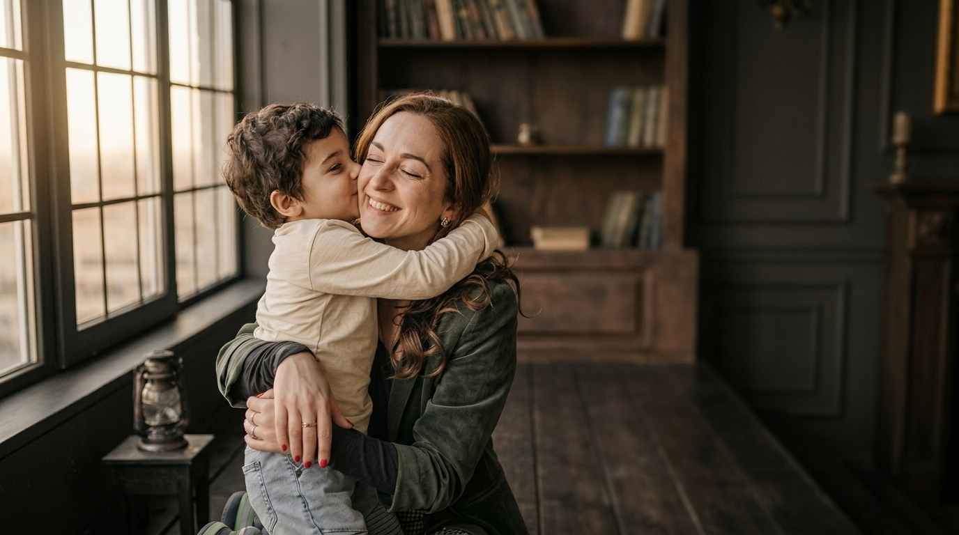 Madre e hijo compartiendo un abrazo seguro y lleno de afecto